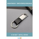 Letsii Deri Siyah Gümüş Metal Anahtarlık 8 cm
