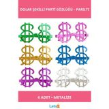 Letsii Dolar Şekilli Metalize Parti Gözlüğü 6 Adet Eğlenceli Aksesuarlardır