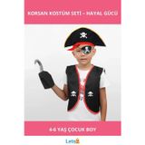 Letsii Eğlenceli Korsan Kostümü Çocuklar İçin 4 6 Yaş | Yelek, Şapka, Göz Bandı ve Kanca Aksesuarlı