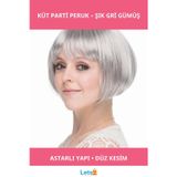 Letsii Gri Gümüş Renk Düz Kesim Astarlı Küt Parti Peruğu