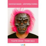 Letsii Gümüş Kafatası Pembe Saçlı İskelet Maske Cadılar Bayramı Aksesuarı