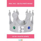 Letsii Gümüş Renk Yetişkin Plastik Kral Tacı 55 cm Parti Aksesuarı