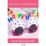Letsii Happy Birthday Beyaz Fuşya Parti Gözlüğü 12x7 cm