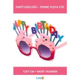 Letsii Happy Birthday Yazılı Pembe Fuşya Parti Gözlüğü 12x7cm