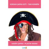 Letsii Kadife Kaptan Jack Sparrow Korsan Şapkası ve Plastik Göz Maskesi
