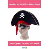 Letsii Kadife Korsan Şapka Göz Bandı Seti Siyah
