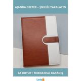 Letsii Kahverengi Beyaz Mıknatıslı Termo Deri A5 Tarihsiz Ajanda Defter - Çok Renkli - Defter & Ajanda