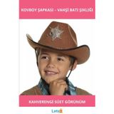 Letsii Kahverengi Süet Çocuk Kovboy Şapkası Şerif Aksesuarı