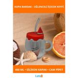 Letsii Karpuz Tasarımlı Silikon Kapaklı Cam Kupa Bardak 450 ml
