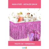 Letsii Kendinden Yapışkanlı Pembe Metalize Püsküllü Masa Eteği 75x275 cm