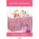 Letsii Kendinden Yapışkanlı Rose Gold Metalize Püsküllü Masa Eteği 75 x 275 cm