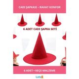 Letsii Kırmızı Keçe Cadı Şapkası Yetişkin ve Çocuklar İçin 6'lı