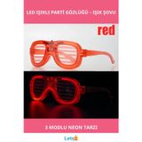 Letsii Kırmızı Neon LED Işıklı Parti Gözlüğü 3 Modlu
