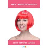 Letsii Kırmızı Parti Peruğu 30 cm Sentetik Yetişkin Astar