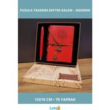 Letsii Kırmızı Pusula Tasarım Deri Defter 70 Yapraklı ve Touchpen Kalem - Çok Renkli - Defter & Ajanda