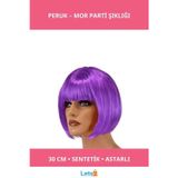 Letsii Kısa Mor Sentetik Parti Peruğu 30 cm