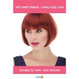 Letsii Kızıl Renk Düz Kesim Astarlı Küt Parti Peruğu