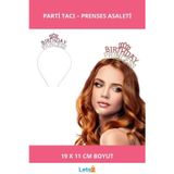 Letsii Kristal Taşlı Pembe Renk Birthday Princess Yazılı Parti Tacı 19x11 cm