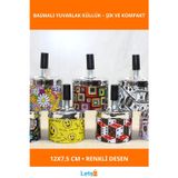 Letsii Küçük Boy Metal Renkli Basmalı Küllük Yuvarlak 12x7.5 cm