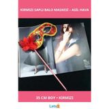 Letsii Lüks Taşlı Saplı Kırmızı Balo Maskesi 35 cm