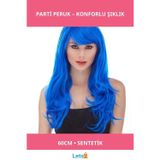 Letsii Mavi Renk 60 cm Uzun Sentetik Parti Peruğu