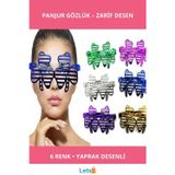 Letsii Metalize Parlak Yaprak Desenli Parti Gözlüğü 6'lı Set