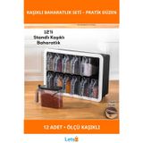 Letsii Modern Şeffaf 12'li Standlı Kaşıklı Baharatlık Seti