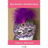 Letsii Mor Dantel İşlemeli Mor Tüylü Şık Balo Parti Maskesi