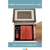 Letsii Özel Ahşap Kutulu Kiremit Rengi Deri Not Defteri ve Anahtarlık - Çok Renkli - Defter & Ajanda