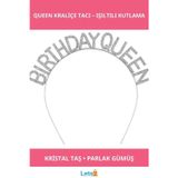 Letsii Parlak Gümüş Kristal Taç Birthday Queen Yazılı Kraliçe Taç