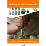 Letsii Paslanmaz Çelik Krema Sıkma Uçları ile 10 Parça Yaratıcı Pasta Süsleme Seti