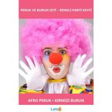 Letsii Pembe Renk Kıvırcık Bonus Peruk ile Kırmızı Burun Seti