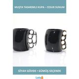 Letsii Porselen Muşta Tasarımlı Şık Kupa Bardak Siyah/rose/gümüş - Renkli - 1 Adet
