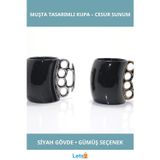 Letsii Porselen Muşta Tasarımlı Şık Kupa Bardak Siyah/Rose/Gümüş