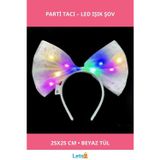 Letsii Rengarenk LED Işıklı Fiyonk Tül Parti Tacı Beyaz 25x25 cm