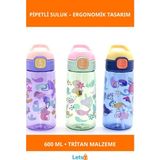 Letsii Renkli Pipetli Sızdırmaz 600 ml Suluk Sağlıklı ve Dayanıklı Tritan - Çok Renkli