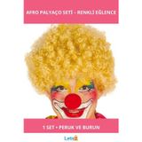 Letsii Sarı Kıvırcık Afro Palyaço Peruk ve Burun Seti