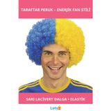 Letsii Sarı Lacivert Kıvırcık Afro Bonus Taraftar Peruğu
