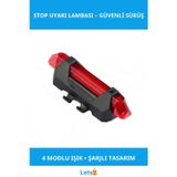 Letsii Şarjlı Bisiklet Arka Stop Uyarı Lambası 4 Modlu Güvenlik Işığı