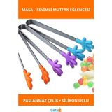 Letsii Sevimli El Şeklinde Isıya Dayanıklı Paslanmaz Çelik Silikon Maşa - Çok Renkli - Mangal & Barbekü