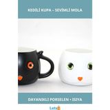 Letsii Sevimli Porselen Kedili Kupa Bardak Kahve ve Çay Için Ideal - Renkli - 1 Adet