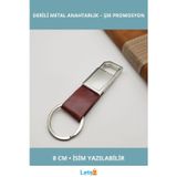 Letsii Şık Deri Metal Anahtarlık 8 cm Kişiye Özel Promosyon