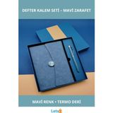 Letsii Şık Mavi Renkli Termo Deri Not Defteri ve Roller Kalem Seti - Çok Renkli - Defter & Ajanda