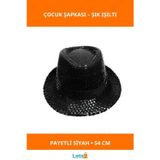 Letsii Siyah Fötr Çocuk Şapkası 54 cm Payetli