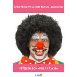 Letsii Siyah Kıvırcık Afro Peruk ve Kırmızı Sünger Burun
