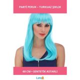 Letsii Turkuaz Mavi Yetişkin Parti Peruğu 60 cm Sentetik