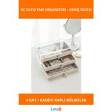 Letsii Üç Katlı Takı Organizeri Kadife Kaplama Şık Aksesuar Kutusu