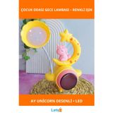 Letsii Unicorn Figürlü Ay Desenli Sarı Renkli Gece Lambası