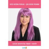 Letsii Uzun Rose Pembe Düz Kesim Sentetik Peruk Günlük ve Özel Etkinlikler İçin