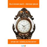 Letsii Vintage Filli Duvar Saati Zarif Gümüş Altın Çerçeve 67x40 cm